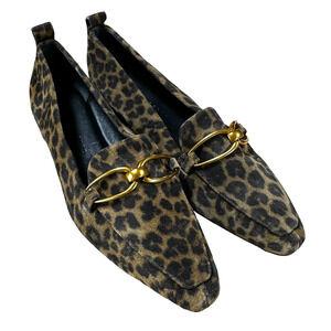 Veronica Beard NWOB Champlain Chain Leopard Suede Loafer Size 5M Gold Vamp